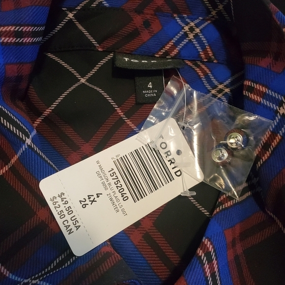 NWT Torrid West Madison Blue Plaid Blouse Button Front Size 4/26 Women's Ret $49 - Picture 6 of 9